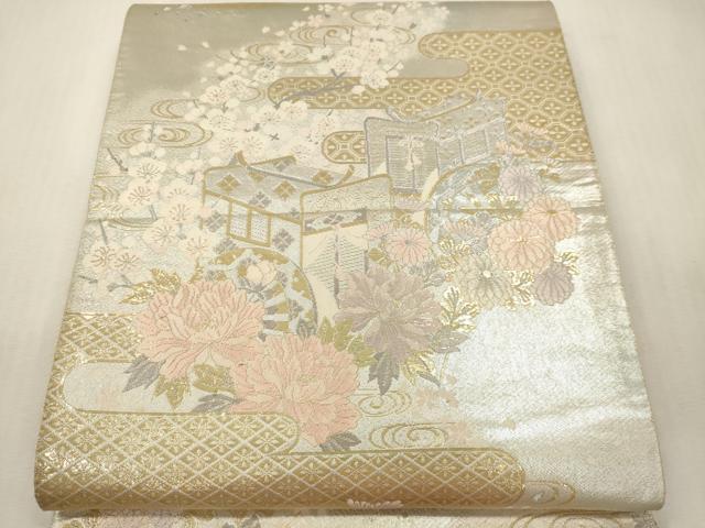 平和屋本店▼六通柄袋帯　御所車花文　純金二重箔　正絹　逸品　DABI4862sf