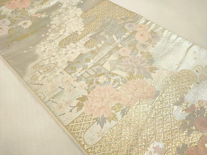 平和屋本店▼六通柄袋帯　御所車花文　純金二重箔　正絹　逸品　DABI4862sf