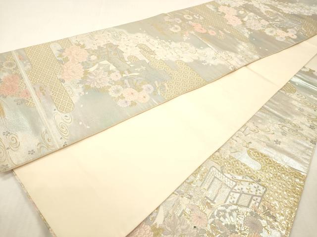 平和屋本店▼六通柄袋帯　御所車花文　純金二重箔　正絹　逸品　DABI4862sf