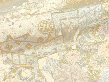 平和屋本店▼六通柄袋帯　御所車花文　純金二重箔　正絹　逸品　DABI4862sf