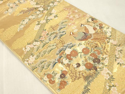 平和屋本店▼六通柄袋帯　桃山草花鳥　本金箔　正絹　逸品　DABI4867sf