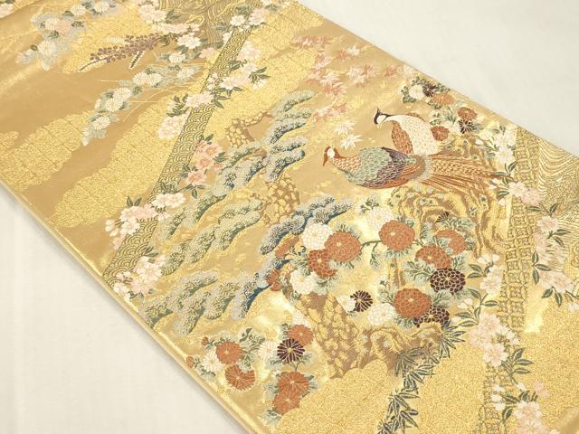 平和屋本店▼六通柄袋帯　桃山草花鳥　本金箔　正絹　逸品　DABI4867sf