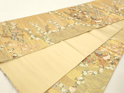 平和屋本店▼六通柄袋帯　桃山草花鳥　本金箔　正絹　逸品　DABI4867sf
