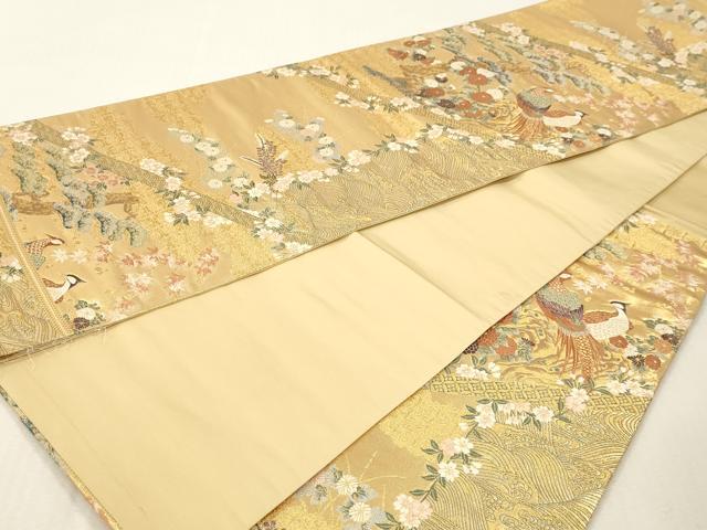 平和屋本店▼六通柄袋帯　桃山草花鳥　本金箔　正絹　逸品　DABI4867sf