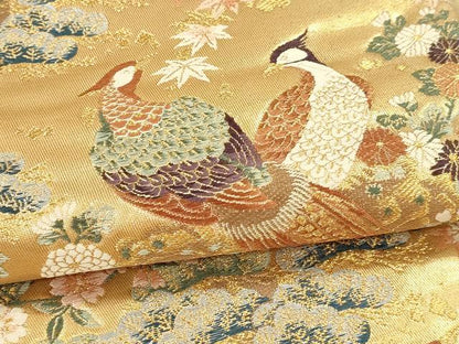 平和屋本店▼六通柄袋帯　桃山草花鳥　本金箔　正絹　逸品　DABI4867sf
