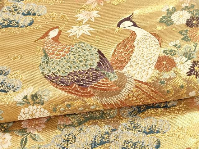 平和屋本店▼六通柄袋帯　桃山草花鳥　本金箔　正絹　逸品　DABI4867sf