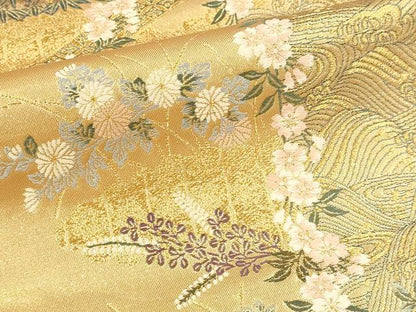 平和屋本店▼六通柄袋帯　桃山草花鳥　本金箔　正絹　逸品　DABI4867sf