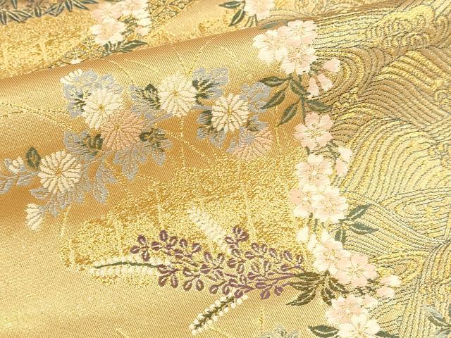 平和屋本店▼六通柄袋帯　桃山草花鳥　本金箔　正絹　逸品　DABI4867sf