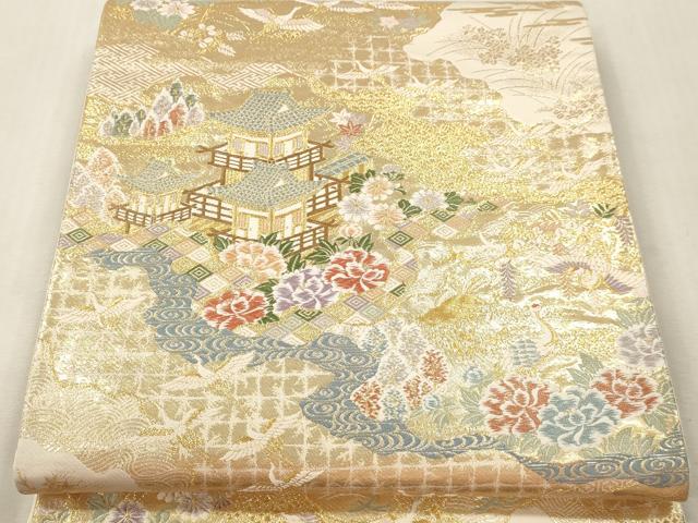平和屋本店▼六通柄袋帯　長谷の庭園　九百　本金箔　正絹　逸品　DABI4868sf