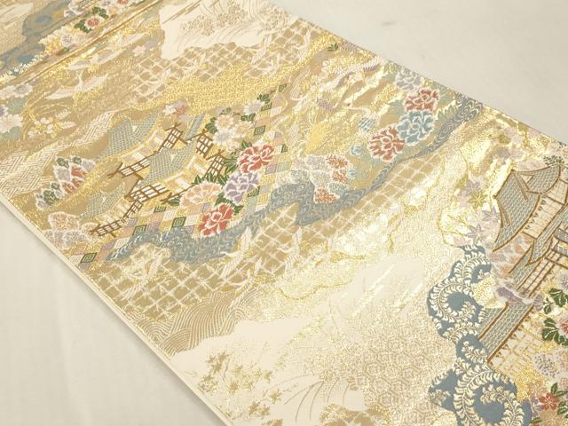 平和屋本店▼六通柄袋帯　長谷の庭園　九百　本金箔　正絹　逸品　DABI4868sf