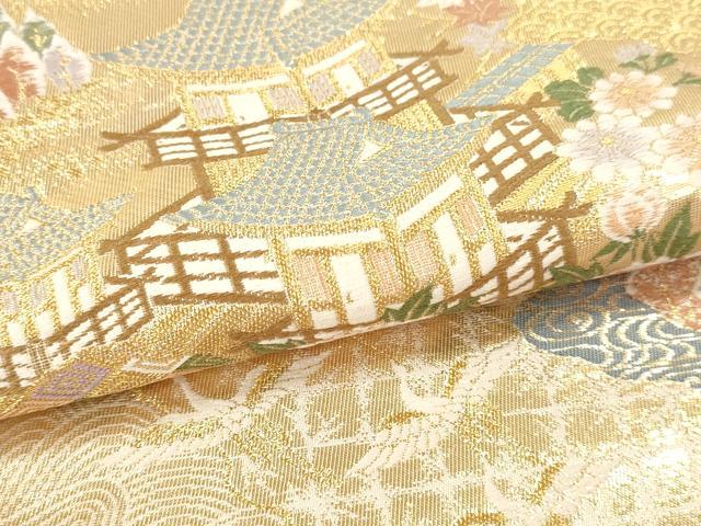 平和屋本店▼六通柄袋帯　長谷の庭園　九百　本金箔　正絹　逸品　DABI4868sf