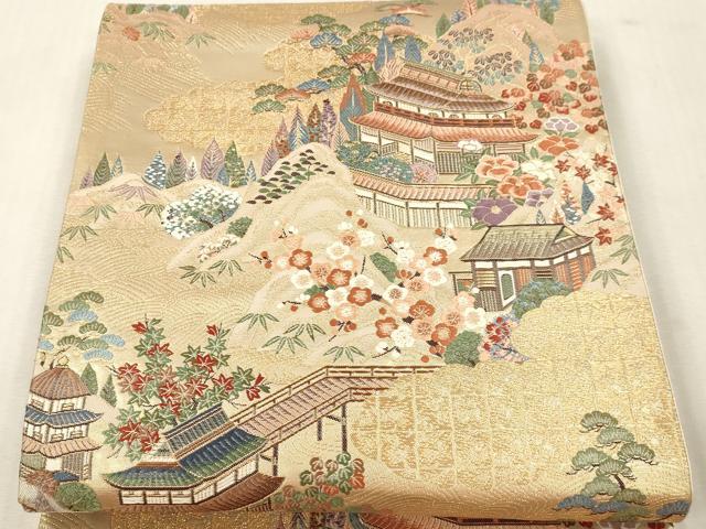 平和屋本店▼六通柄袋帯　秀花風彩紋　本金糸　正絹　逸品　DABI4869sf