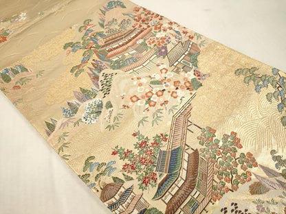 平和屋本店▼六通柄袋帯　秀花風彩紋　本金糸　正絹　逸品　DABI4869sf