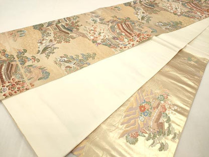 平和屋本店▼六通柄袋帯　秀花風彩紋　本金糸　正絹　逸品　DABI4869sf