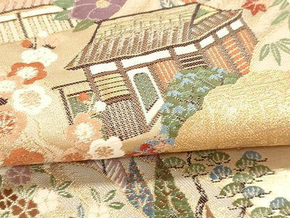 平和屋本店▼六通柄袋帯　秀花風彩紋　本金糸　正絹　逸品　DABI4869sf