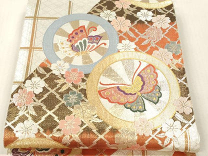 平和屋本店▼佐賀錦　六通柄袋帯　幻彩　花蝶丸文　純金箔二重織　正絹　逸品　DABI4874sf