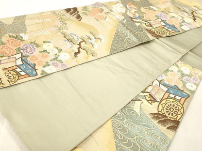 平和屋本店▼六通柄袋帯　唐織　御所車花文　本金箔　正絹　逸品　DABI4875sf