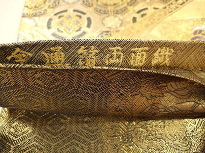 平和屋本店▼六通柄袋帯　孔雀花文　全通箔両面織　本金箔　正絹　逸品　DABI4876sf