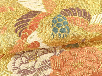 平和屋本店▼六通柄袋帯　孔雀花文　全通箔両面織　本金箔　正絹　逸品　DABI4876sf