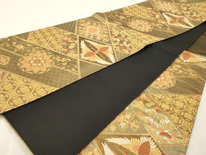 平和屋本店▼六通柄袋帯　双鶴正倉院花文　本金　正絹　逸品　DABI4877sf