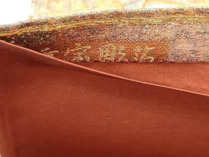 平和屋本店▼六通柄袋帯　風景文　本金重ね箔　重宝彫箔　正絹　逸品　DABI4878sf