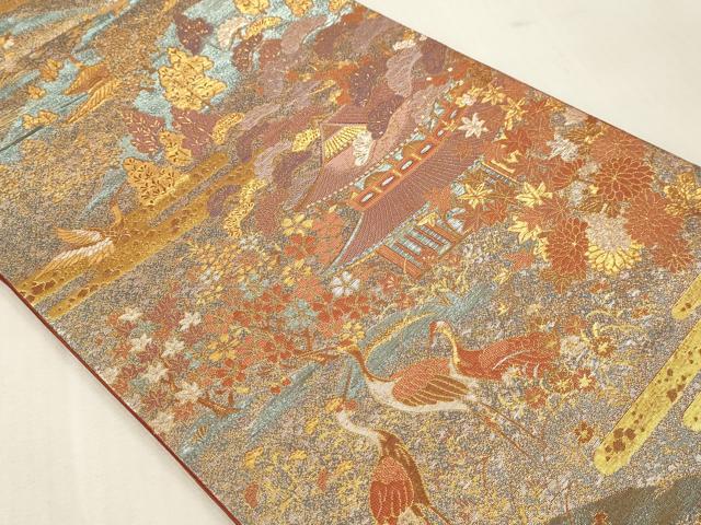 平和屋本店▼六通柄袋帯　風景文　本金重ね箔　重宝彫箔　正絹　逸品　DABI4878sf