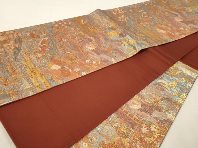 平和屋本店▼六通柄袋帯　風景文　本金重ね箔　重宝彫箔　正絹　逸品　DABI4878sf