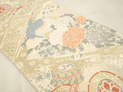 平和屋本店▼六通柄袋帯　弐拾四金二重織　正絹　逸品　DABI4879sf