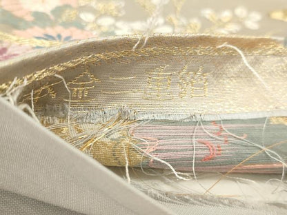 平和屋本店▼六通柄袋帯　景色花鳥文　本金二重箔　正絹　逸品　DABI4880sf