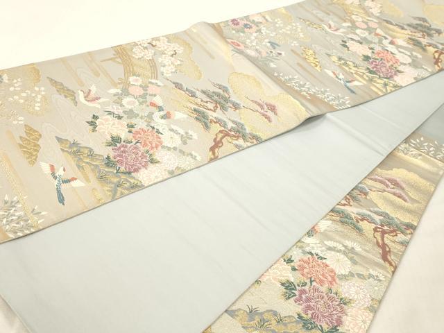 平和屋本店▼六通柄袋帯　景色花鳥文　本金二重箔　正絹　逸品　DABI4880sf