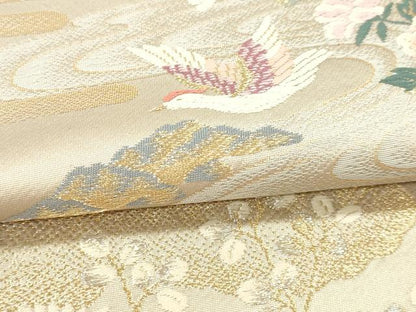 平和屋本店▼六通柄袋帯　景色花鳥文　本金二重箔　正絹　逸品　DABI4880sf