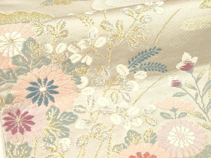 平和屋本店▼六通柄袋帯　景色花鳥文　本金二重箔　正絹　逸品　DABI4880sf