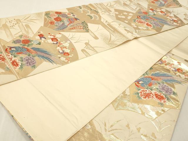 平和屋本店▼六通柄袋帯　唐織　色紙孔雀花文　本金箔　正絹　逸品　DABI4881sf