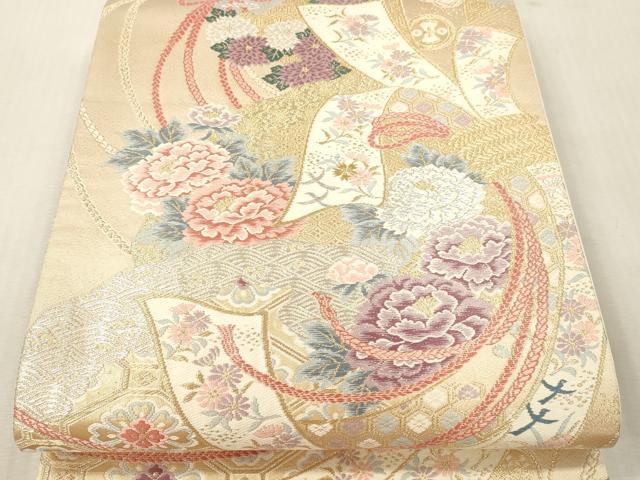 平和屋本店▼六通柄袋帯　扇取熨斗文　本金二重箔　正絹　逸品　DABI4882sf