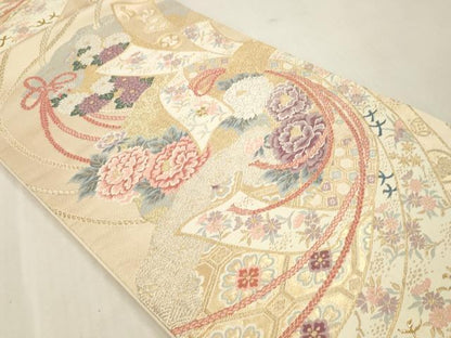 平和屋本店▼六通柄袋帯　扇取熨斗文　本金二重箔　正絹　逸品　DABI4882sf