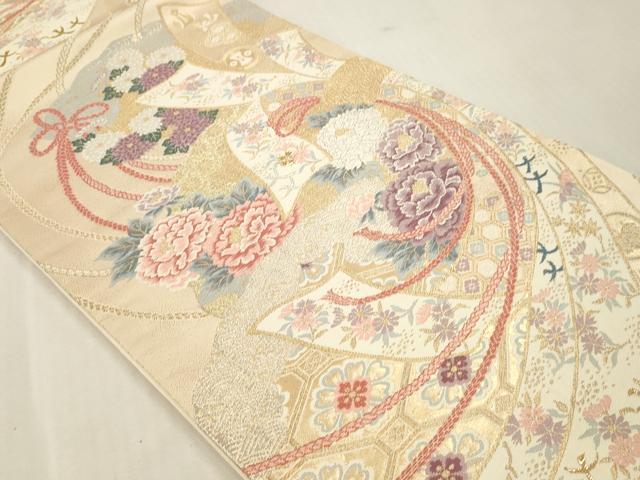 平和屋本店▼六通柄袋帯　扇取熨斗文　本金二重箔　正絹　逸品　DABI4882sf