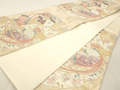 平和屋本店▼六通柄袋帯　扇取熨斗文　本金二重箔　正絹　逸品　DABI4882sf