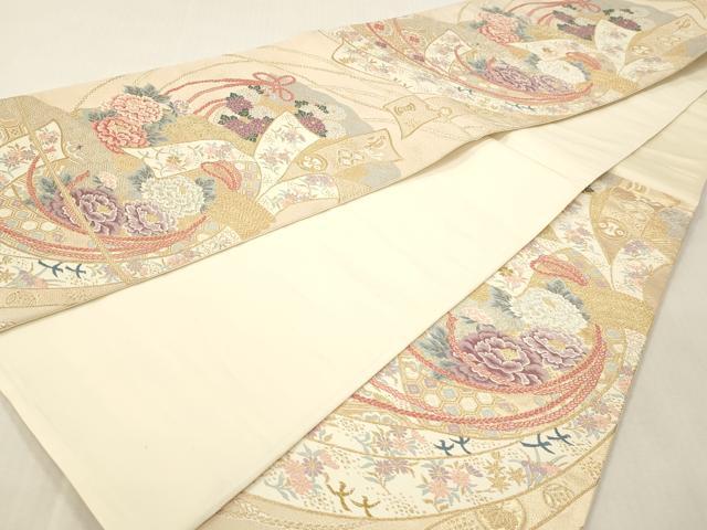 平和屋本店▼六通柄袋帯　扇取熨斗文　本金二重箔　正絹　逸品　DABI4882sf