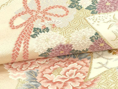 平和屋本店▼六通柄袋帯　扇取熨斗文　本金二重箔　正絹　逸品　DABI4882sf