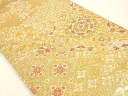 平和屋本店▼六通柄袋帯　正倉院花文　純金二重箔　正絹　逸品　DABI4884sf