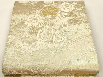 平和屋本店▼六通柄袋帯　御所車花文　24金　正絹　逸品　DABI4885sf