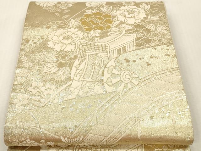 平和屋本店▼六通柄袋帯　御所車花文　24金　正絹　逸品　DABI4885sf