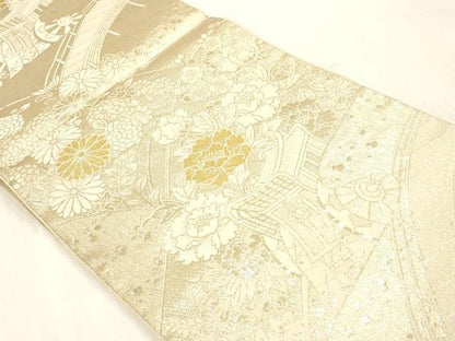 平和屋本店▼六通柄袋帯　御所車花文　24金　正絹　逸品　DABI4885sf