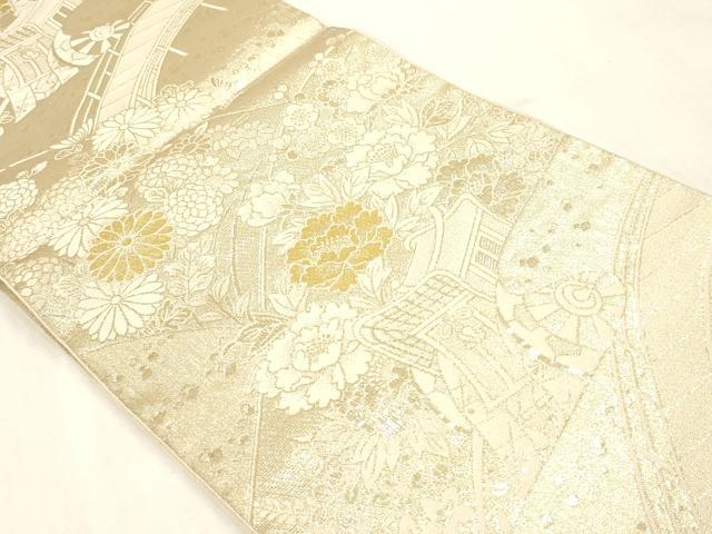 平和屋本店▼六通柄袋帯　御所車花文　24金　正絹　逸品　DABI4885sf