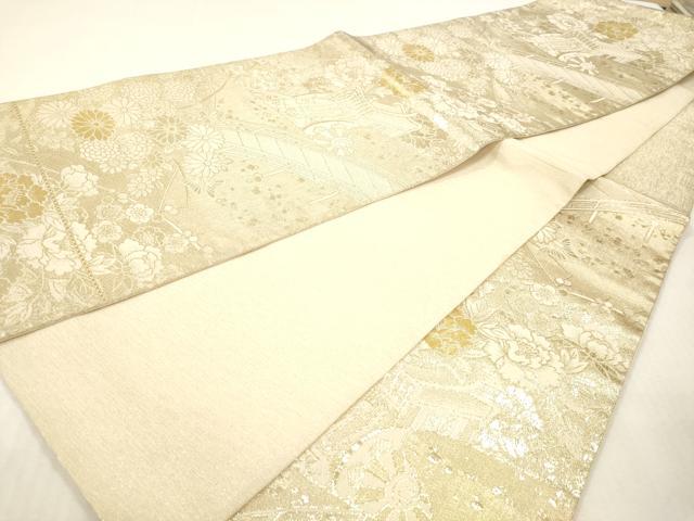 平和屋本店▼六通柄袋帯　御所車花文　24金　正絹　逸品　DABI4885sf