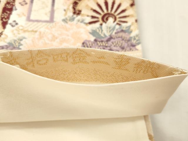 平和屋本店▼六通柄袋帯　御所車花文　弐拾四金二重織　正絹　逸品　DABI4887sf