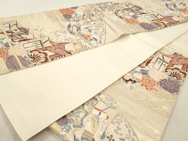 平和屋本店▼六通柄袋帯　御所車花文　弐拾四金二重織　正絹　逸品　DABI4887sf
