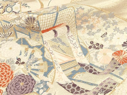 平和屋本店▼六通柄袋帯　御所車花文　弐拾四金二重織　正絹　逸品　DABI4887sf