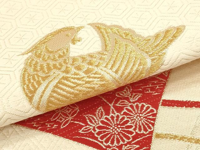 平和屋本店▼六通柄袋帯　九百錦　扇面花鳥文　本金二丁箔　正絹　逸品　DABI4890sf