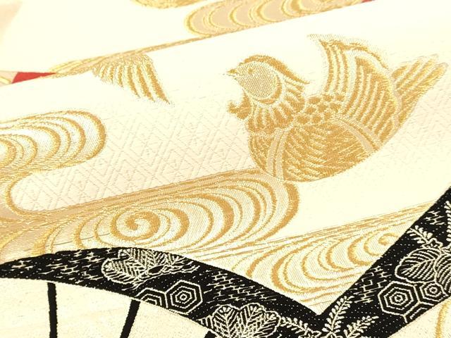 平和屋本店▼六通柄袋帯　九百錦　扇面花鳥文　本金二丁箔　正絹　逸品　DABI4890sf
